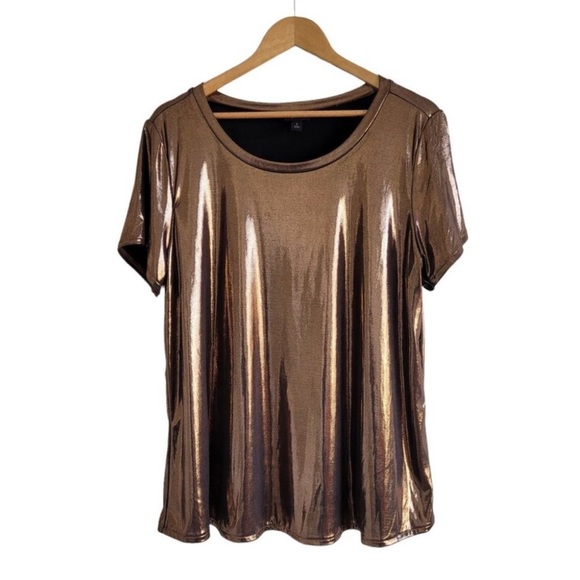 Torrid 1X liquid shine crew neck top bronze - Picture 6 of 10
